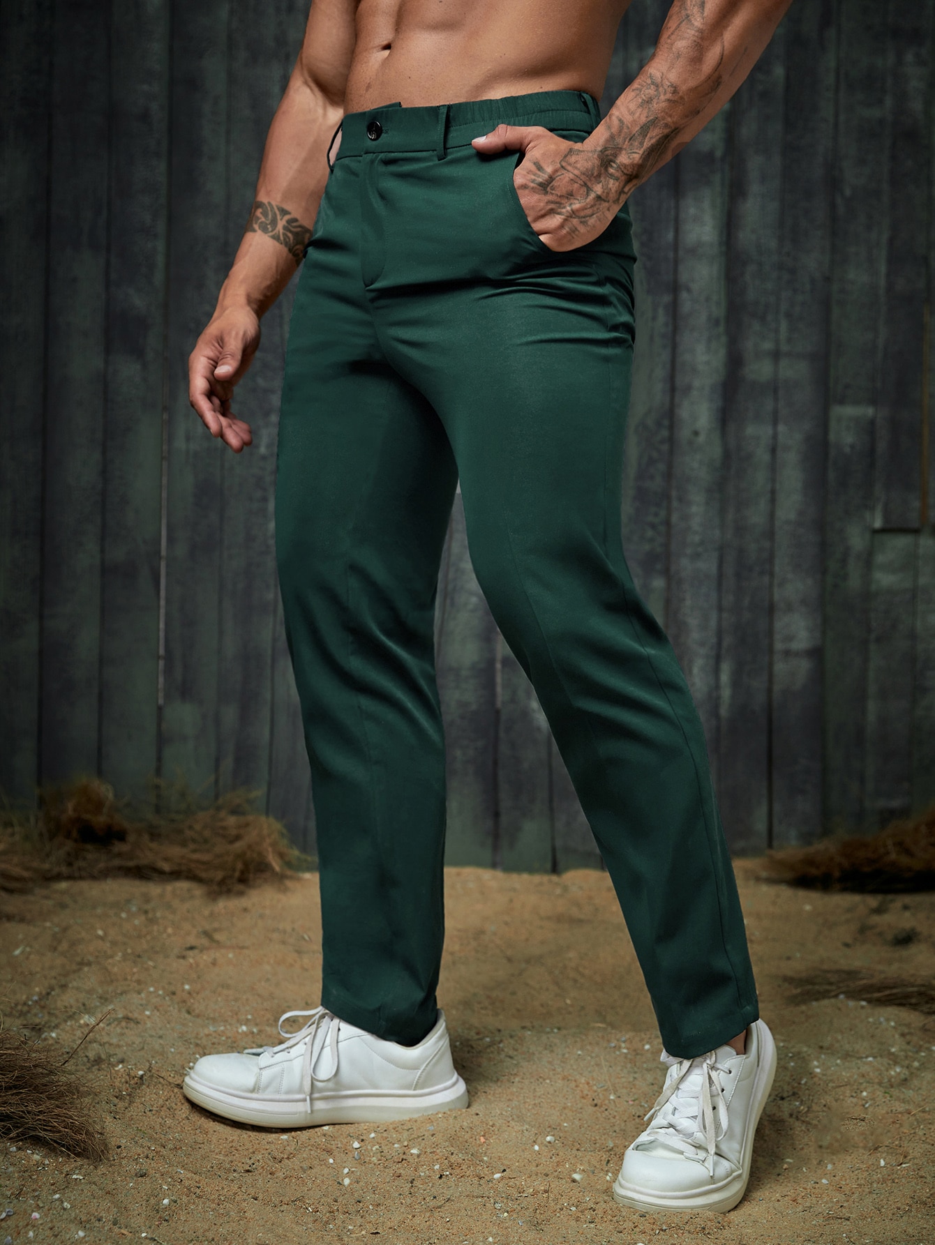 Мужские повседневные однотонные тканые брюки Manfinity Homme, темно-зеленый