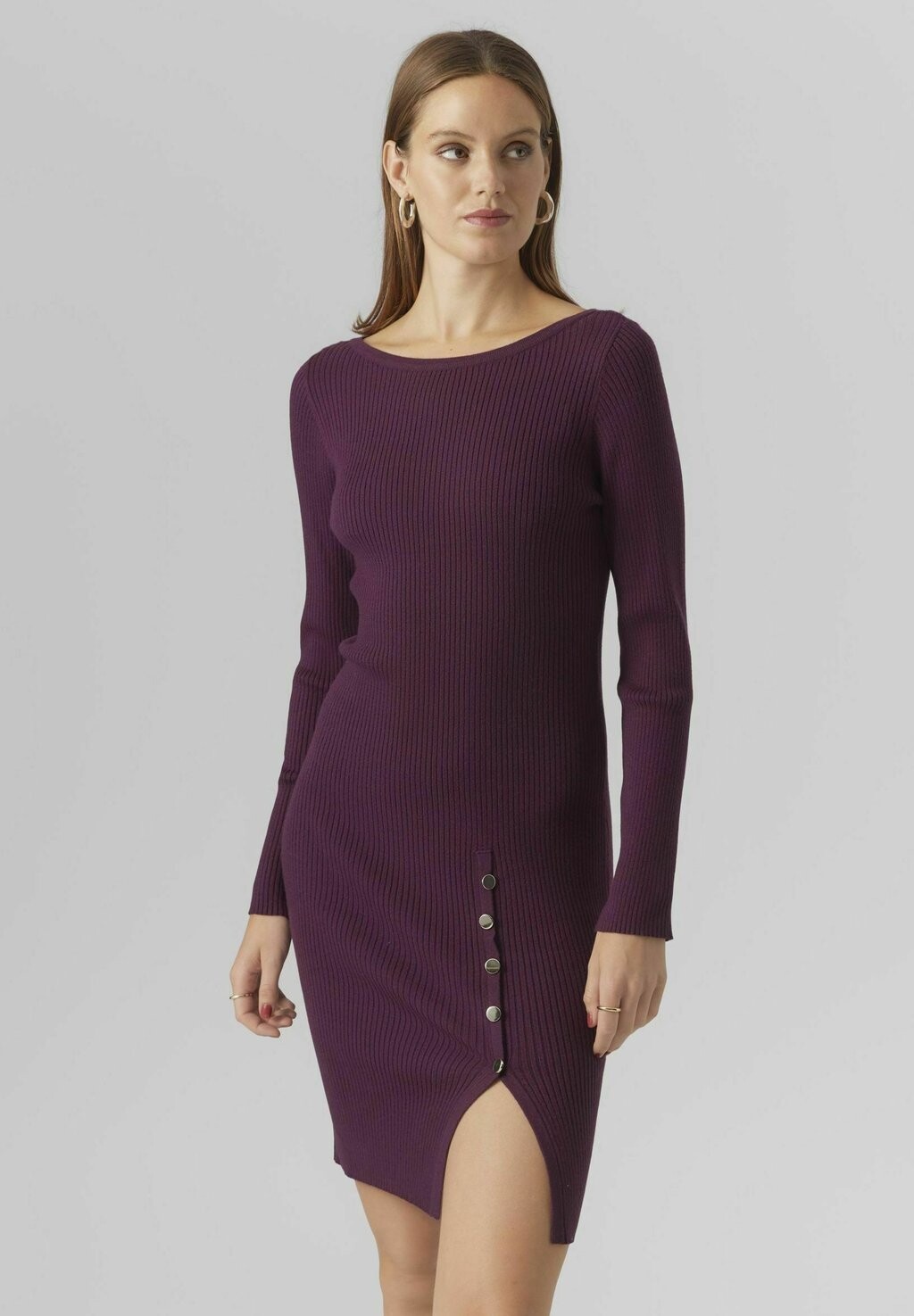 

Платье-футляр Vero Moda ABA BUTTON LS BOATNECK GA EXC, цвет winetasting