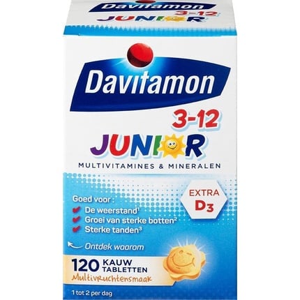 

Davitamon Junior 3+ Жевательные витамины - Детские поливитамины - Мультифрукт - 120 таблеток