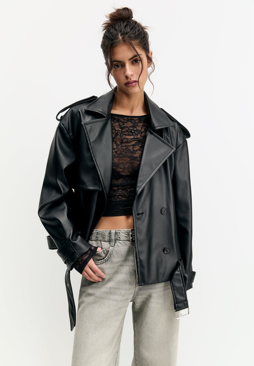 

Куртка из искусственной кожи PULL&BEAR, цвет black
