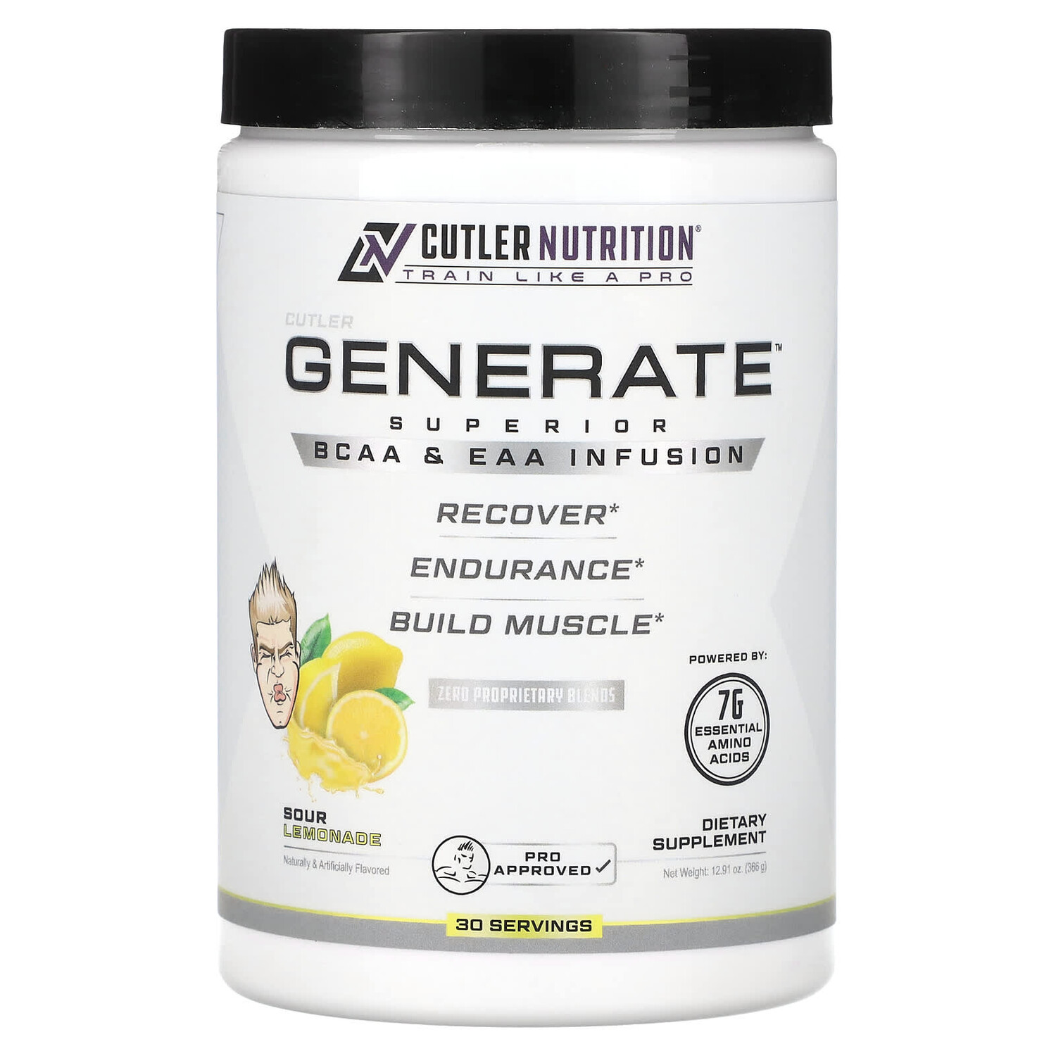 

Generate, превосходный настой BCAA и EAA, кислый лимонад, 366 г (12,91 унции), Cutler Nutrition