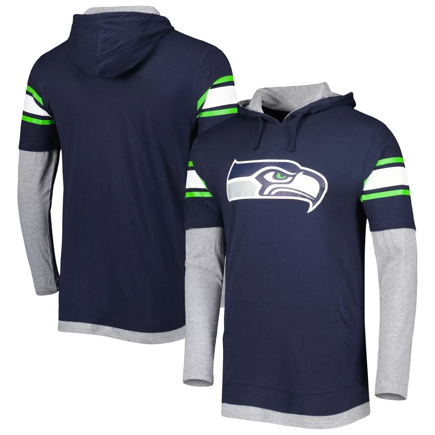 

Мужская темно-синяя футболка с капюшоном Seattle Seahawks с длинными рукавами New Era, Синий