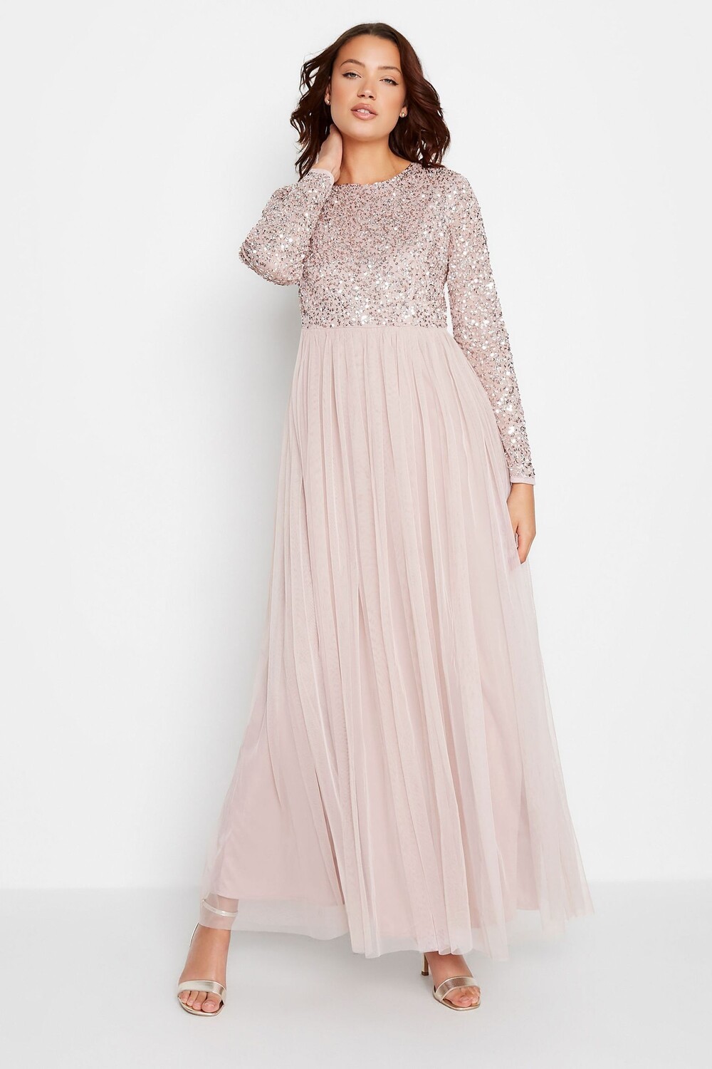 

Платье макси с длинными рукавами и бисером Long Tall Sally