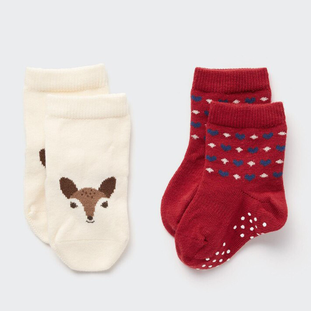 

Носки Uniqlo Infant Boys and Girls противоскользящих с принтом 2 пары, красный
