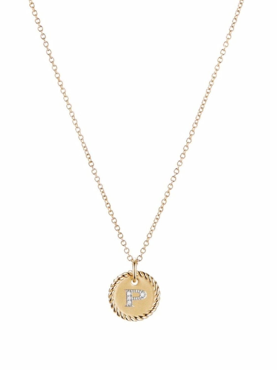 

Колье из желтого золота с подвеской P и бриллиантами David Yurman, золотой
