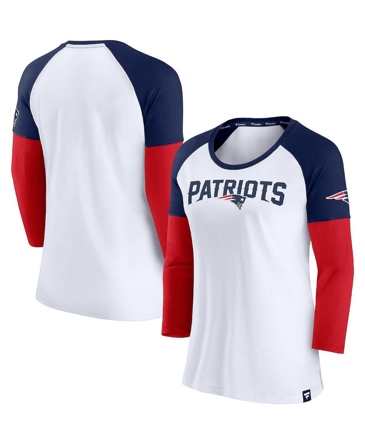 

Женская фирменная белая, темно-синяя футболка New England Patriots Durable реглан с рукавами 3/4 Fanatics