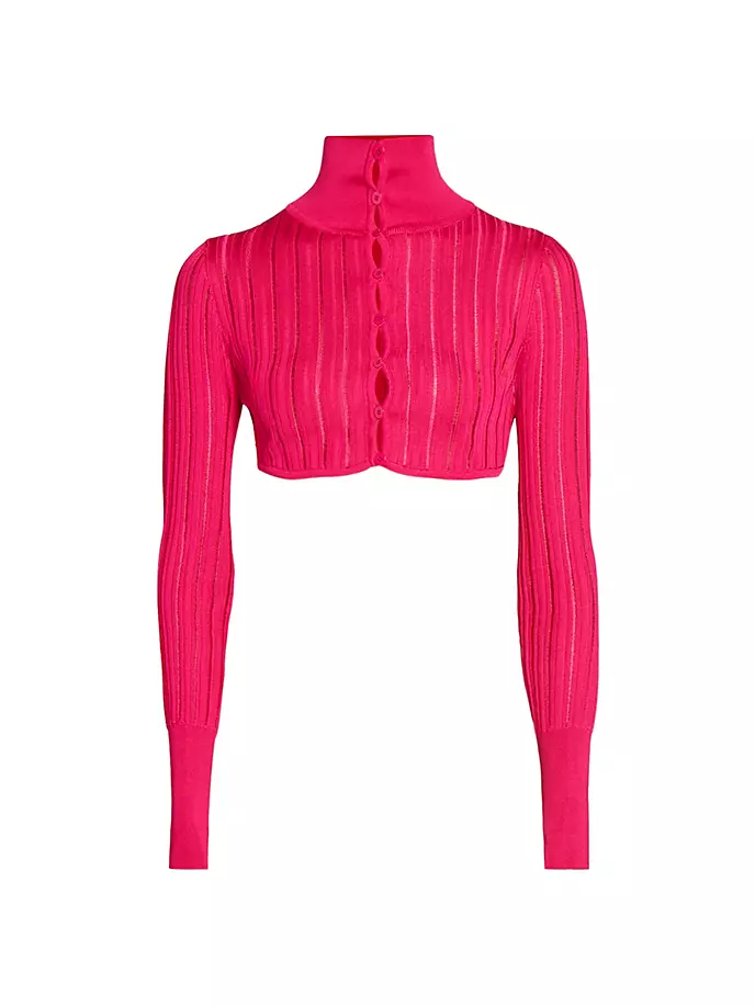 

Укороченный кардиган кринолиновой вязки в рубчик Alaïa, цвет bougainvillea