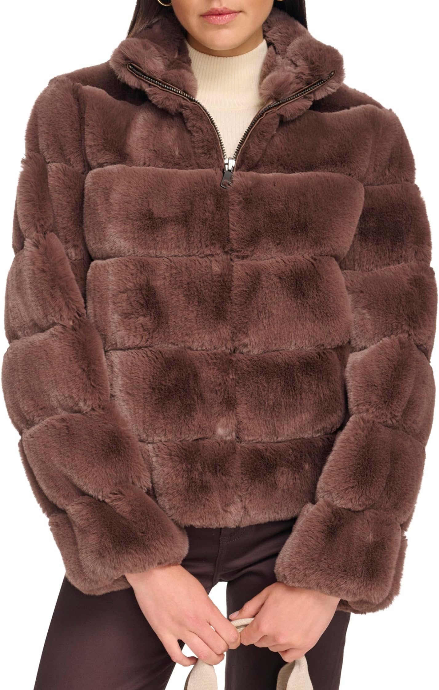 цена Куртка Short Zip Faux Fur Calvin Klein, коричневый