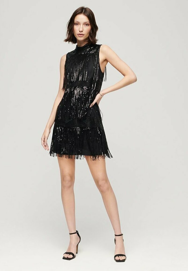 

Коктейльное платье / Вечернее платье Superdry FRINGE SEQUIN, длинная бахрома с черными пайетками