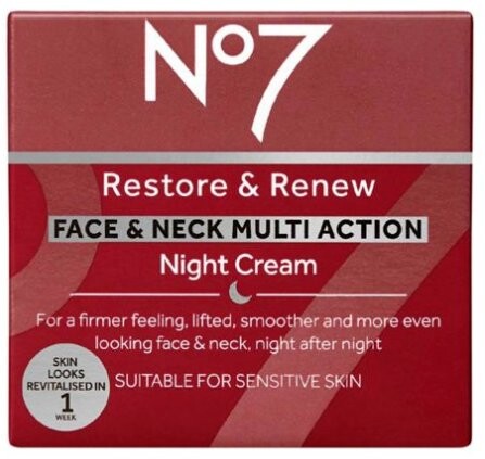

No7, Restore & Renew Face & Neck Multi Action Night Cream, ночной крем для лица, 50 мл