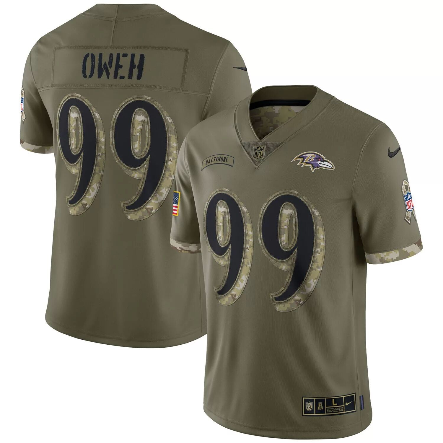 

Мужское джерси Odafe Oweh Olive Baltimore Ravens 2022 Salute To Service Limited Nike