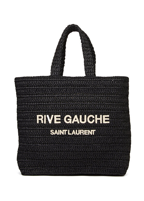 

Черная женская сумка из рафии с вышитым логотипом Saint Laurent