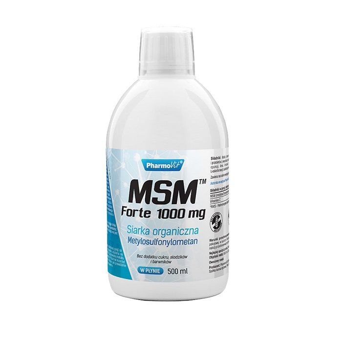 цена Препарат, укрепляющий суставы и улучшающий состояние кожи, волос и ногтей Pharmovit MSM Forte 1000 mg Płyn, 500 мл