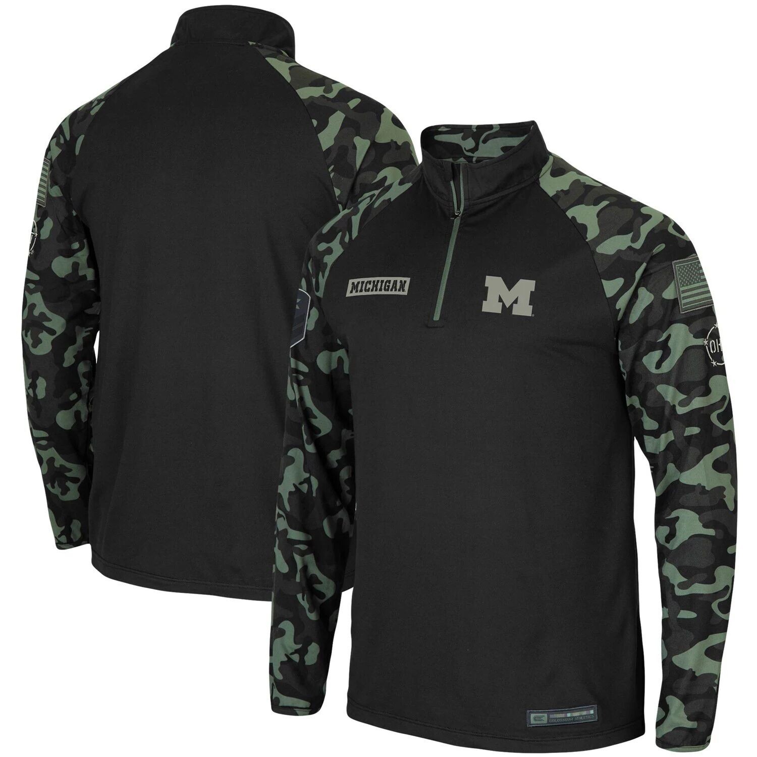 

Мужская черная куртка Michigan Wolverines OHT Military Appreciation Take Flight с молнией четверть реглан Colosseum