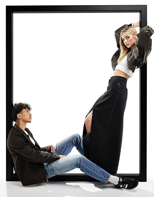 

Джинсовая юбка макси с двойным разрезом ASOS DESIGN черного цвета
