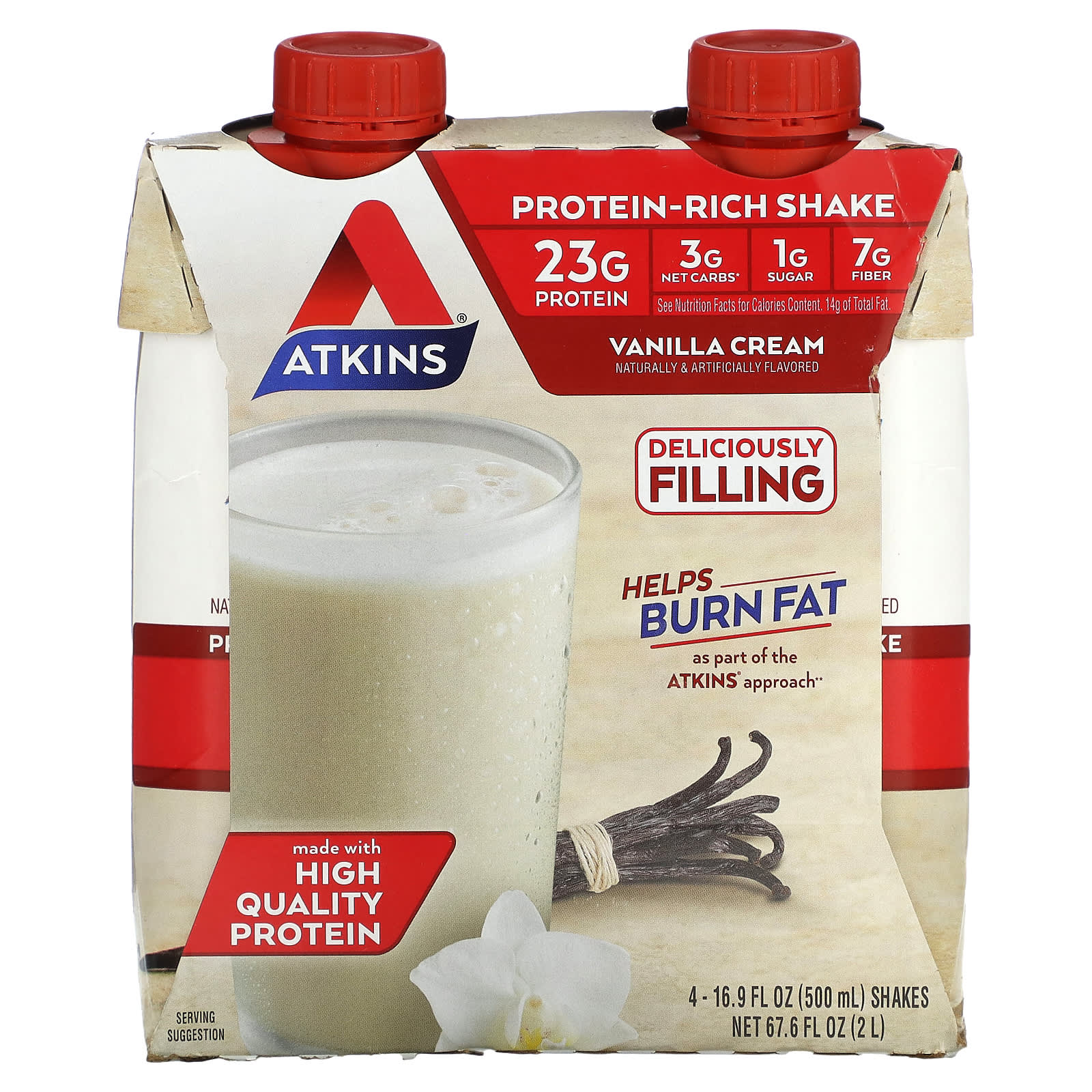 

Protein Rich Shake, ванильный крем, 4 коктейля, по 500 мл (16,9 жидк. Унции), Atkins