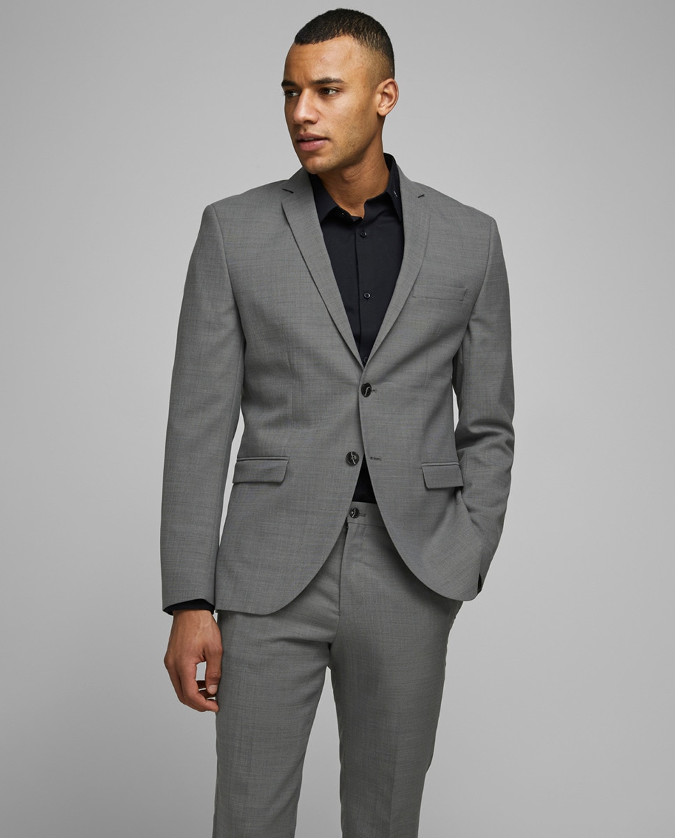 Светло-серый приталенный мужской пиджак Jack & Jones, светло-серый