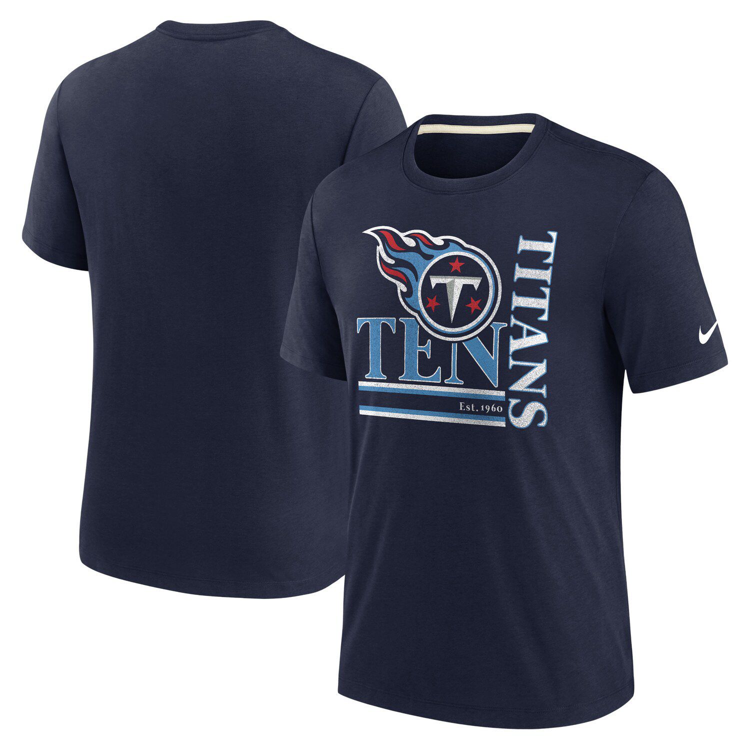 

Мужская темно-синяя футболка Tri-Blend с логотипом Tennessee Titans Wordmark Nike, Синий