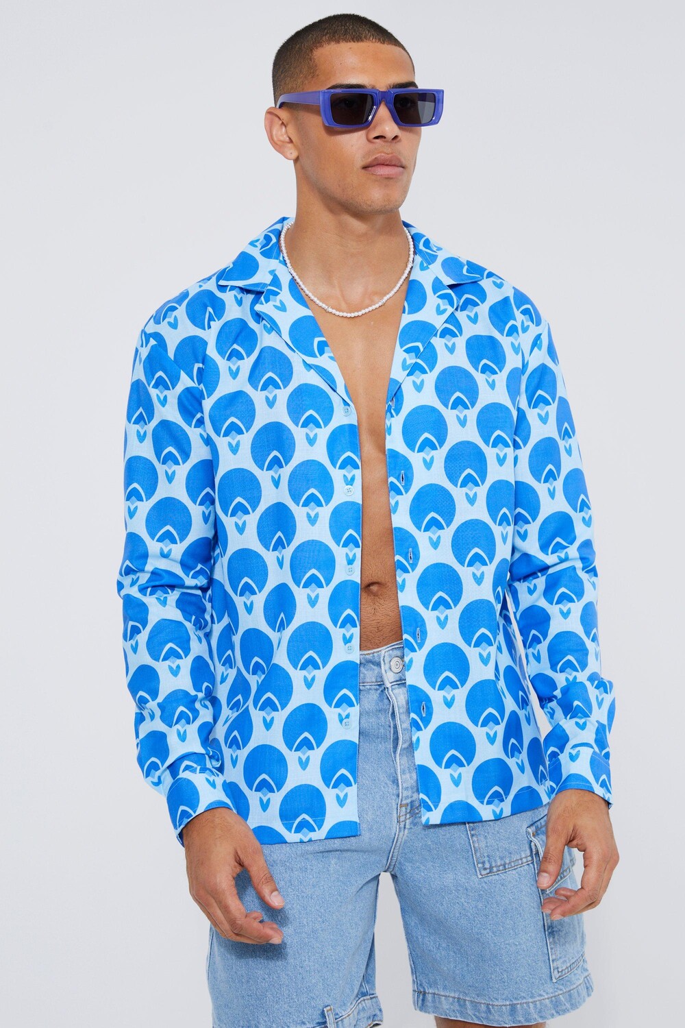 

Рубашка revere slub с длинным рукавом Boohoo, синий