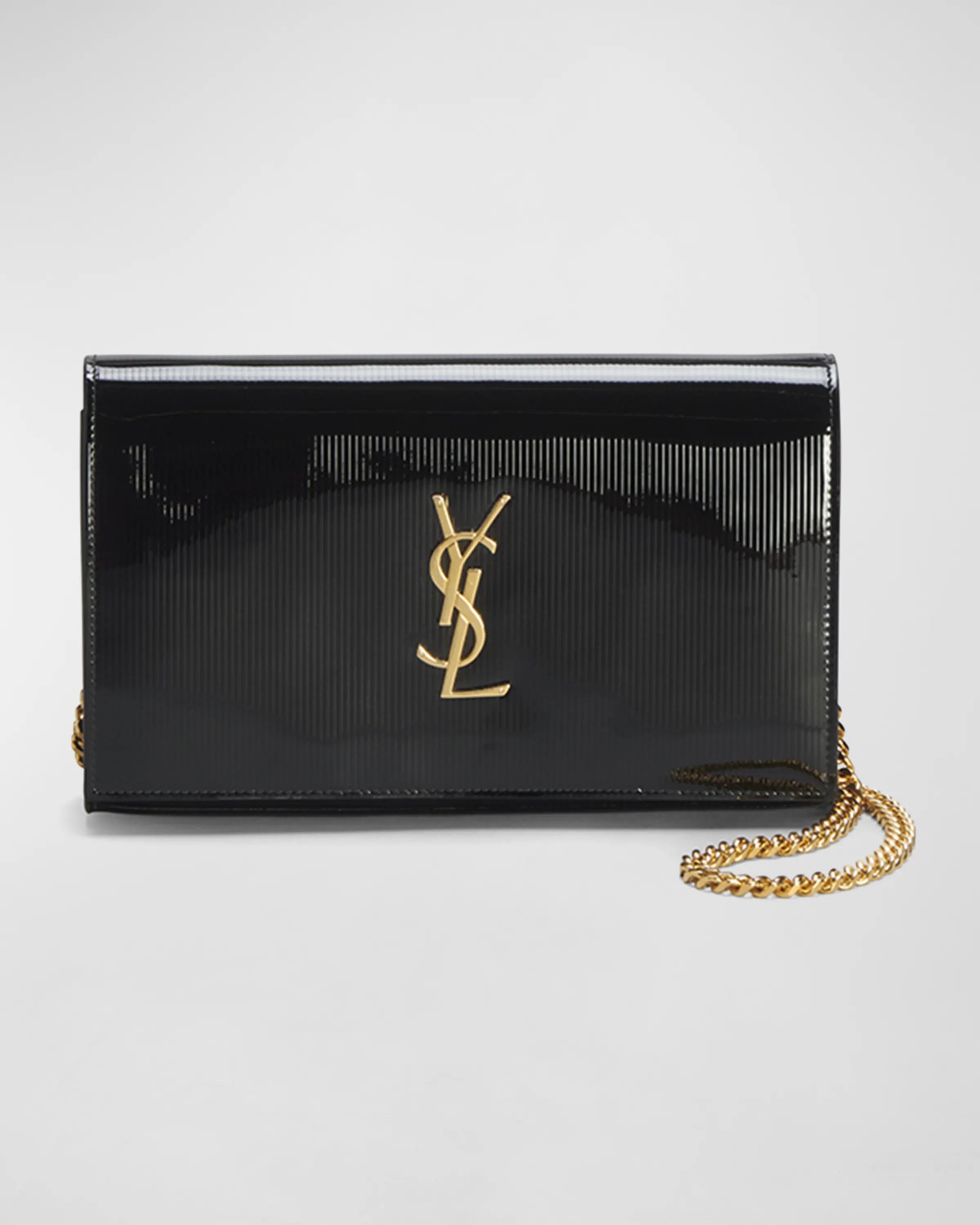 

Средний кошелек Kate YSL на цепочке из ребристой кожи Saint Laurent, цвет Nero