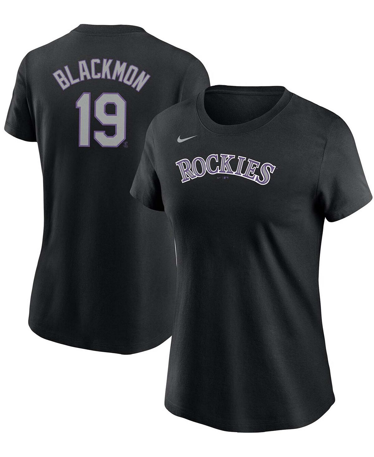 Женская черная футболка Charlie Blackmon Colorado Rockies с именем и номером Nike, черный мужская футболка kris bryant purple colorado rockies с именем и номером игрока nike фиолетовый
