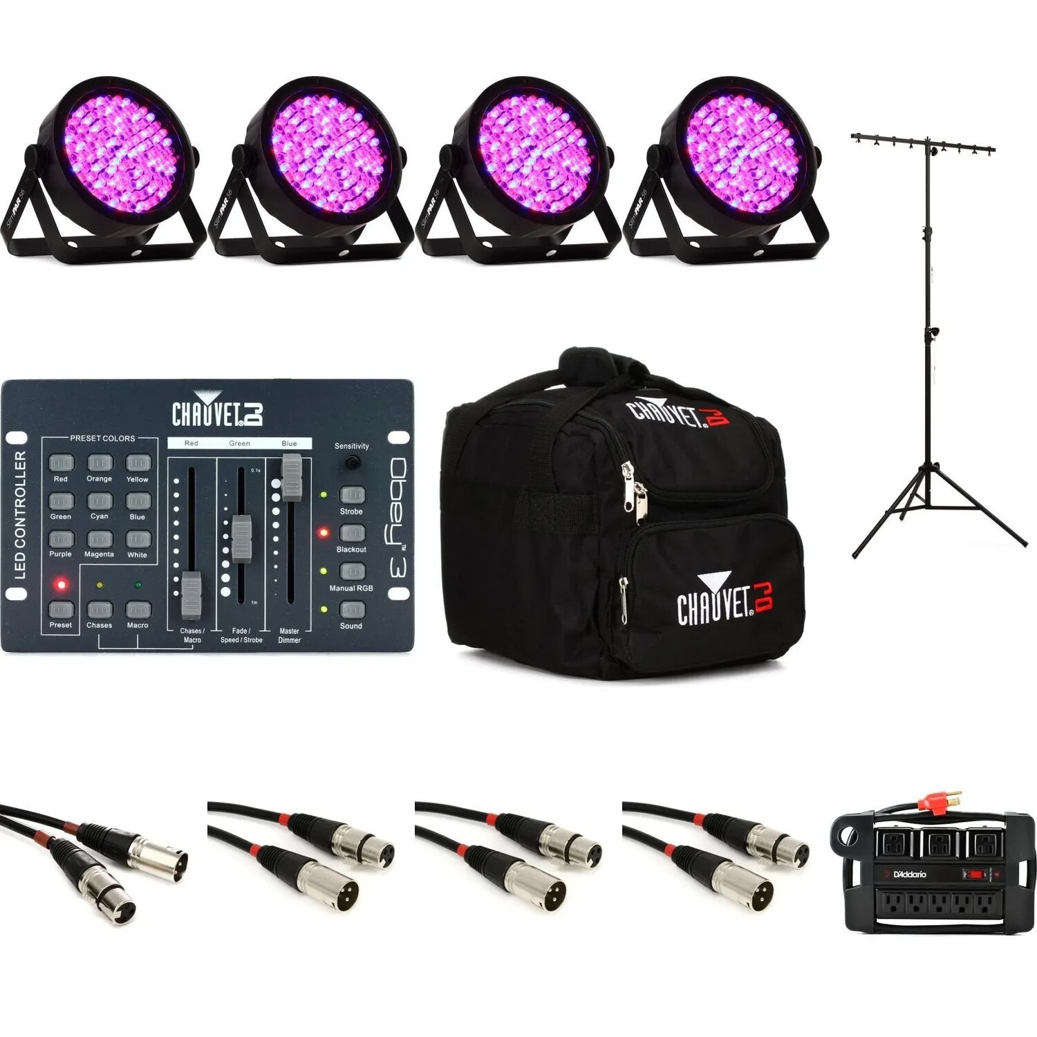 

Комплект Chauvet DJ SlimPAR 56 (4 шт.) RGB Par с контроллером, подставкой и сумкой