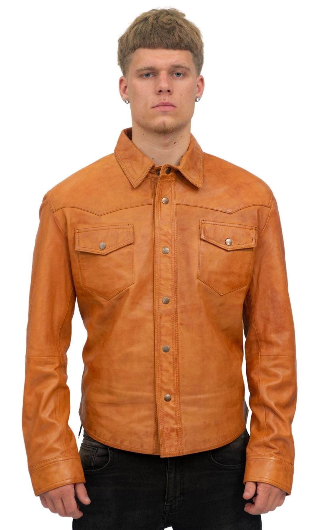 Кожаная рубашка в стиле ретро, ​​джинсовая куртка-Пекин Infinity Leather, коричневый