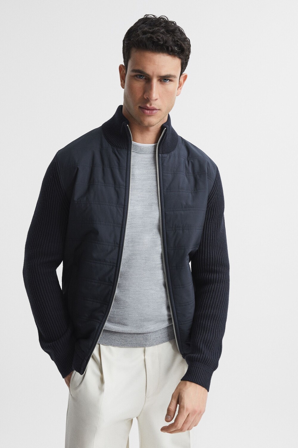 

Гибридный свитер Quilted Trainer с застежкой-молнией Reiss, синий