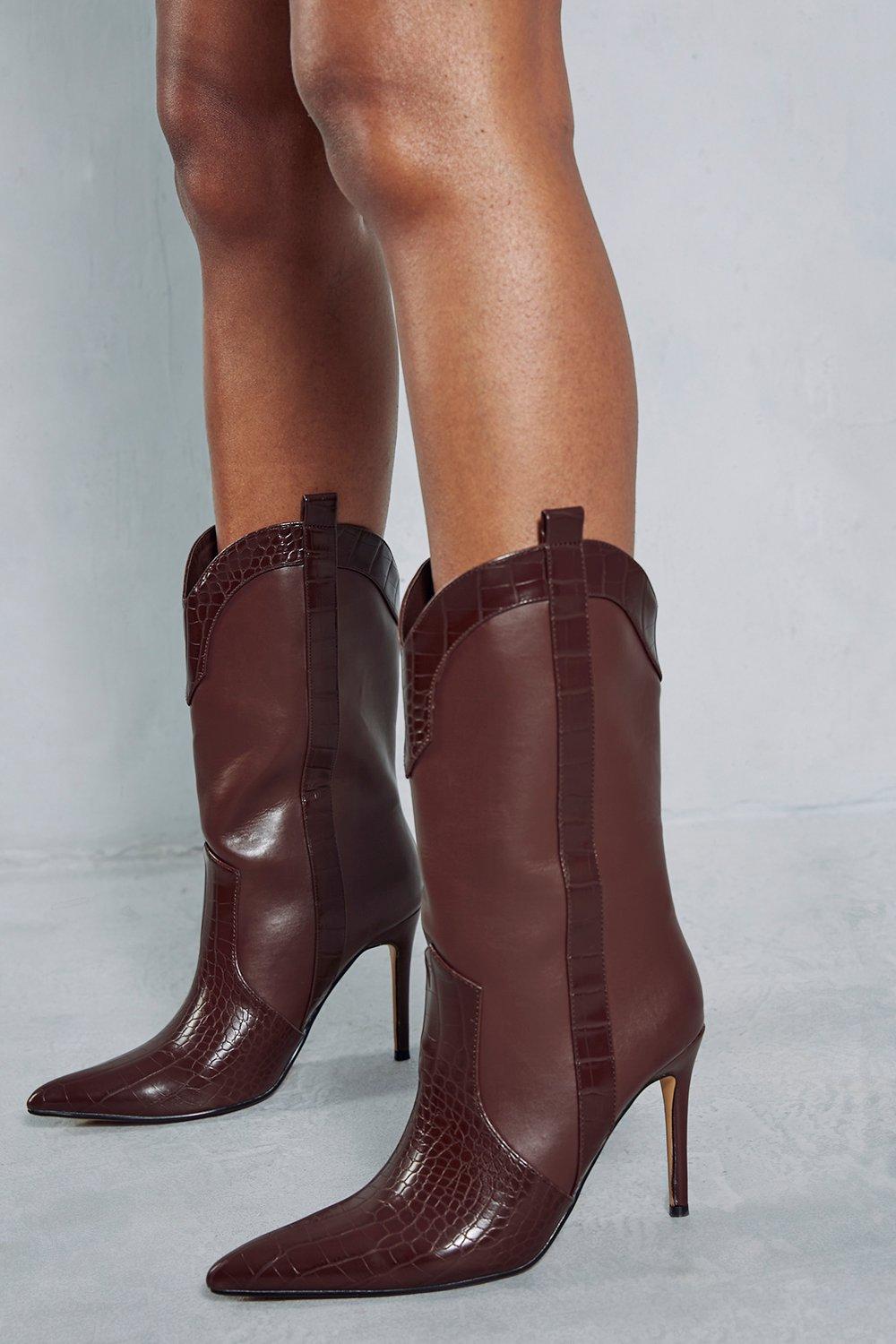 Кожаные ботинки на каблуке в стиле вестерн MISSPAP, коричневый