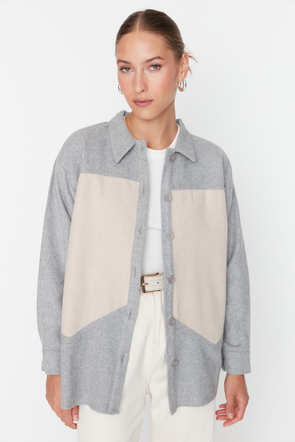 

Рубашка - Бежевая - Oversize Trendyol, бежевый