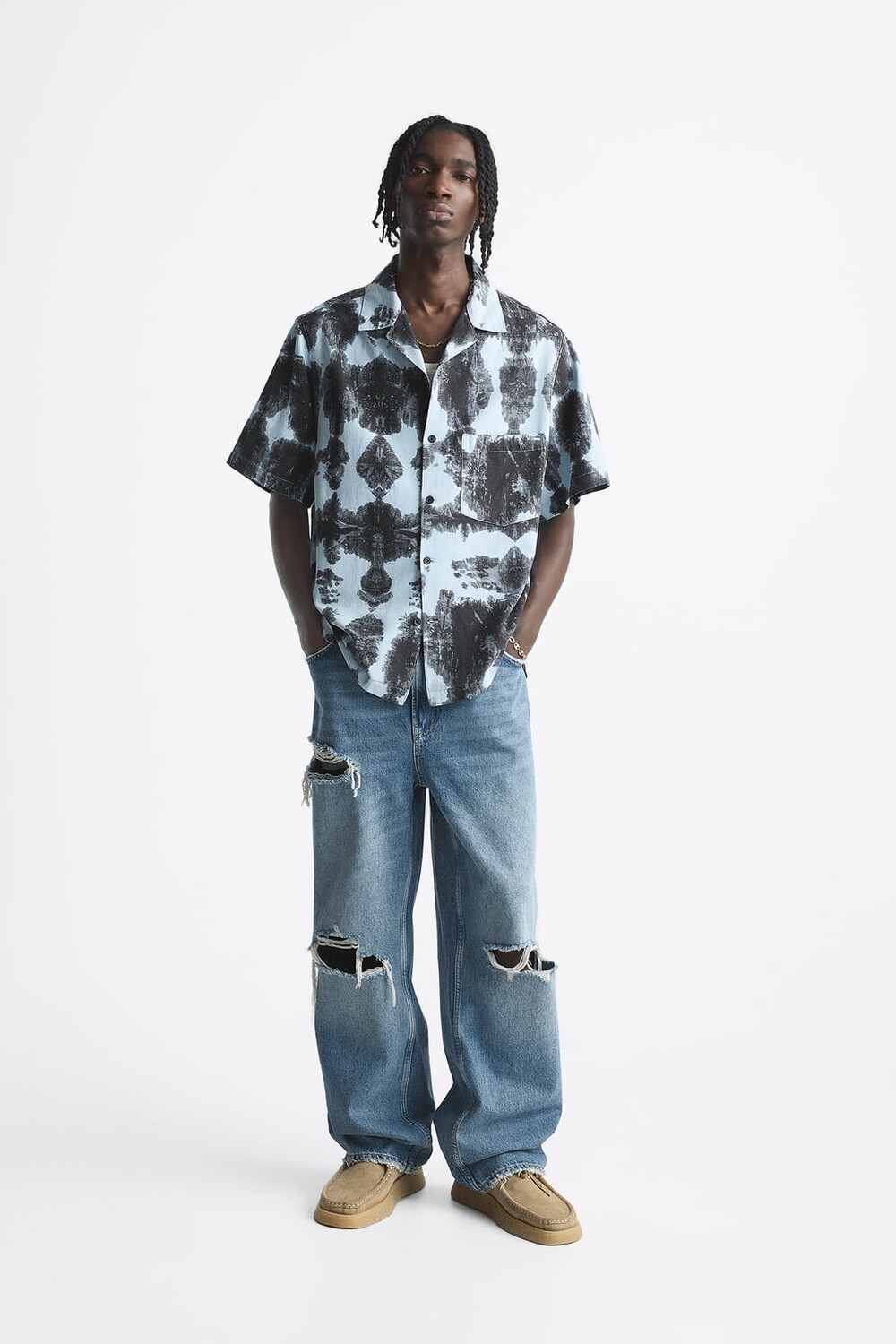 

Рубашка с принтом tie dye ZARA, синий