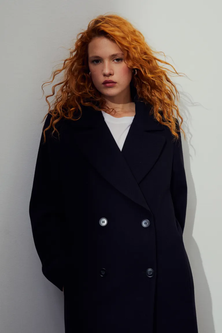 

Двубортное пальто H&M, черный