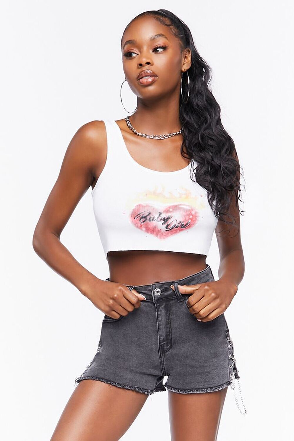 

Джинсовые шорты со шнуровкой и цепочкой Forever 21, черный