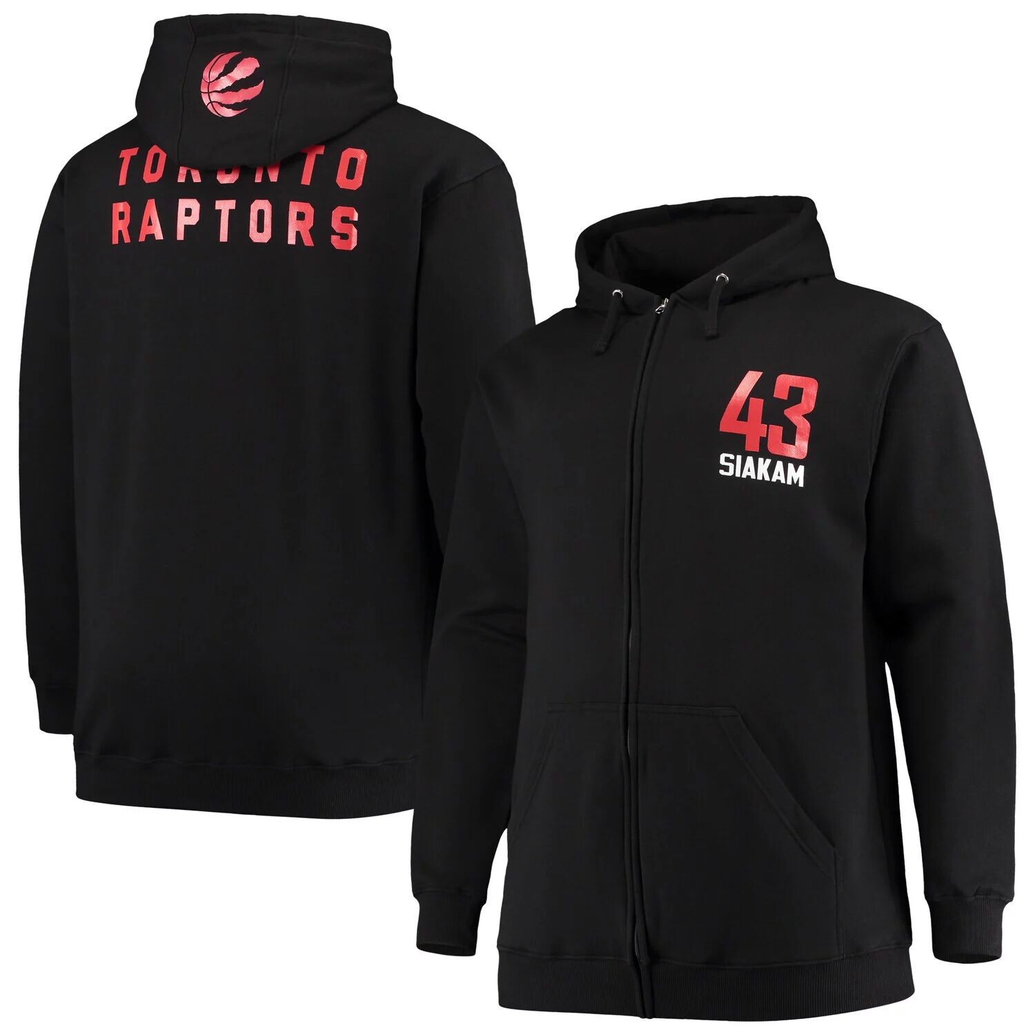 

Мужская фирменная черная куртка с капюшоном на молнии Pascal Siakam Toronto Raptors Big & Tall с именем и номером игрока Fanatics, Черный