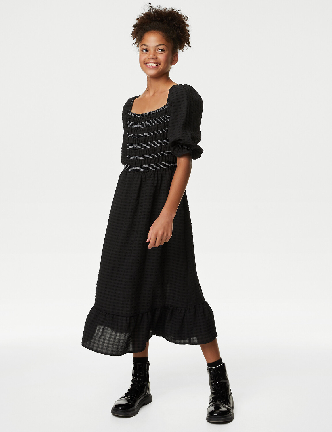 

Платье макси с гофрированными сборками Mini Me (6–16 лет) Marks & Spencer, черный