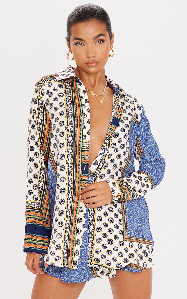 

PrettyLittleThing Рубашка оверсайз с длинным рукавом и мульти-цепным принтом