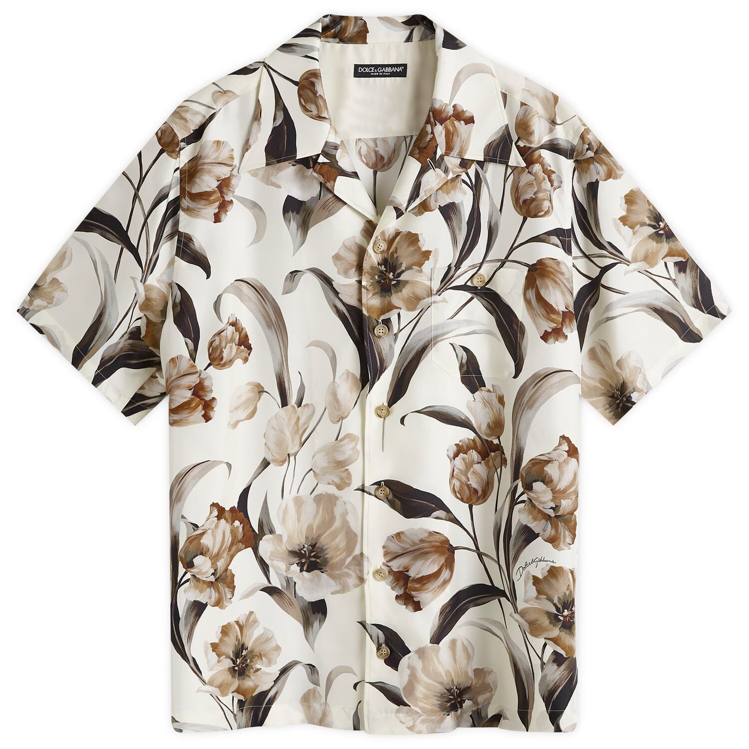 Рубашка Dolce & Gabbana Flower Print Silk Vacation Shirt, цвет White & Latte