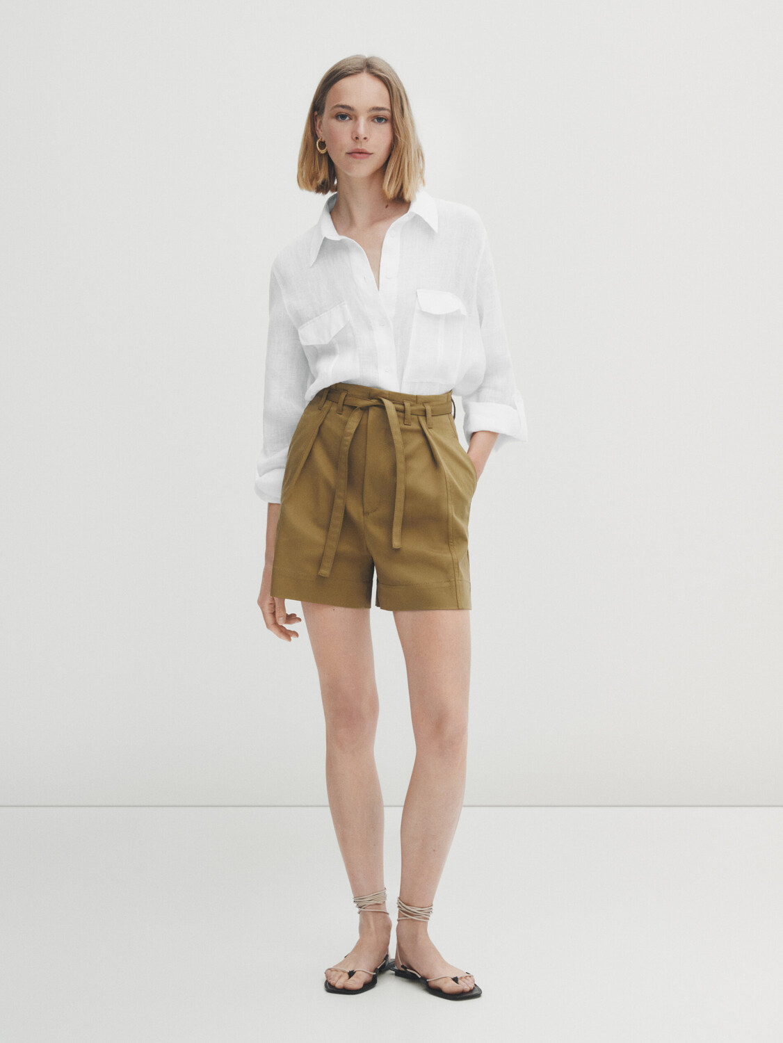 

Рубашка из 100% льна с карманами Massimo Dutti, белый