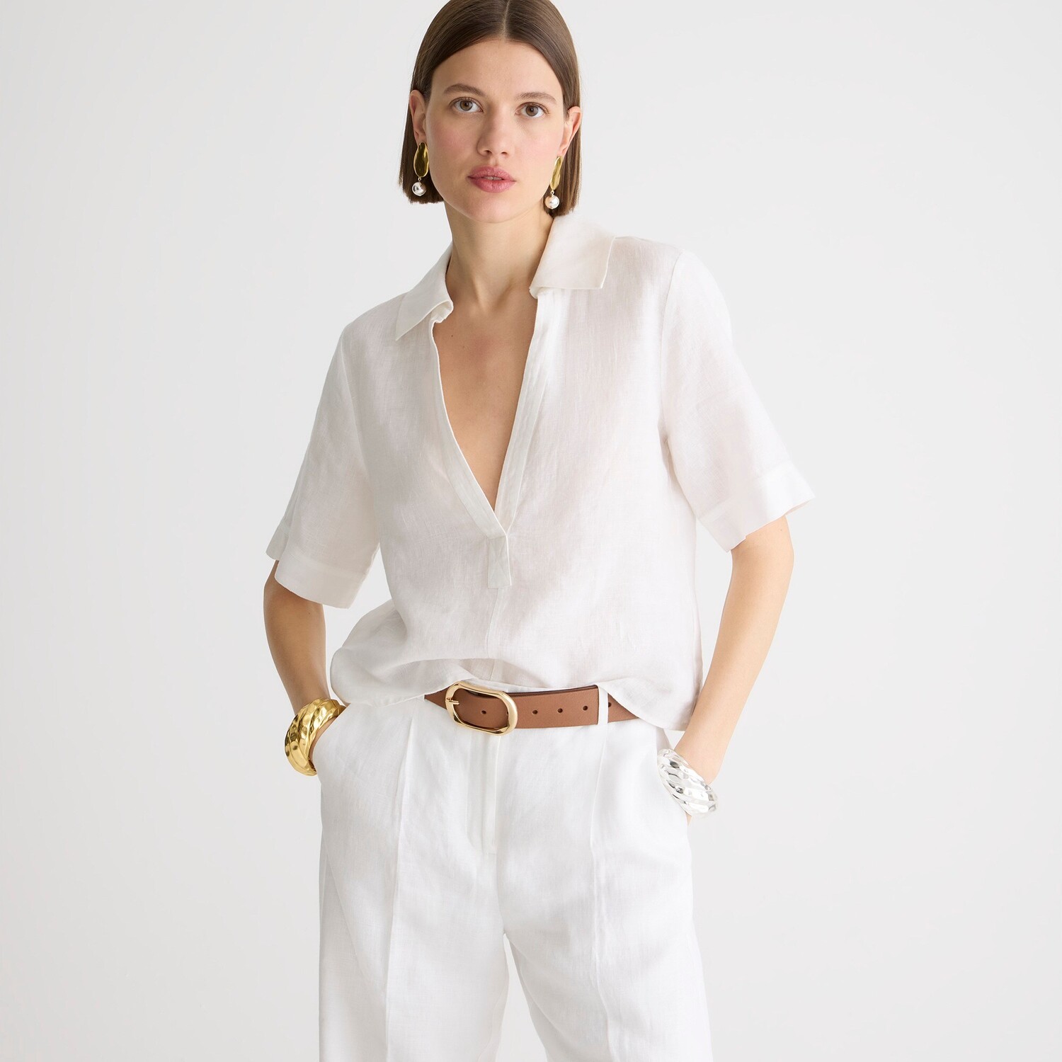 

Бунгало поповер топ из льна J.Crew, белый