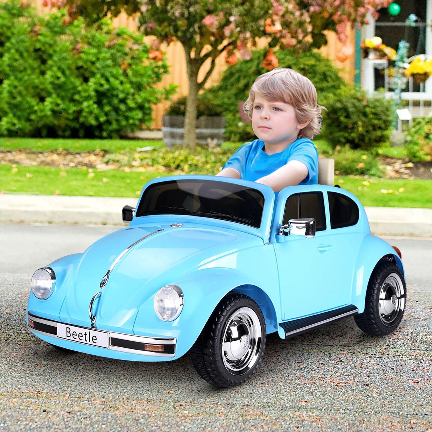 

Лицензированная Aosom игрушка Volkswagen Beetle Electric Kids Ride On Car, 6 В, на батарейках, с дистанционным управлением, музыкальный звуковой сигнал, MP3 для детей от 3 до 6 лет, розовый Aosom, синий