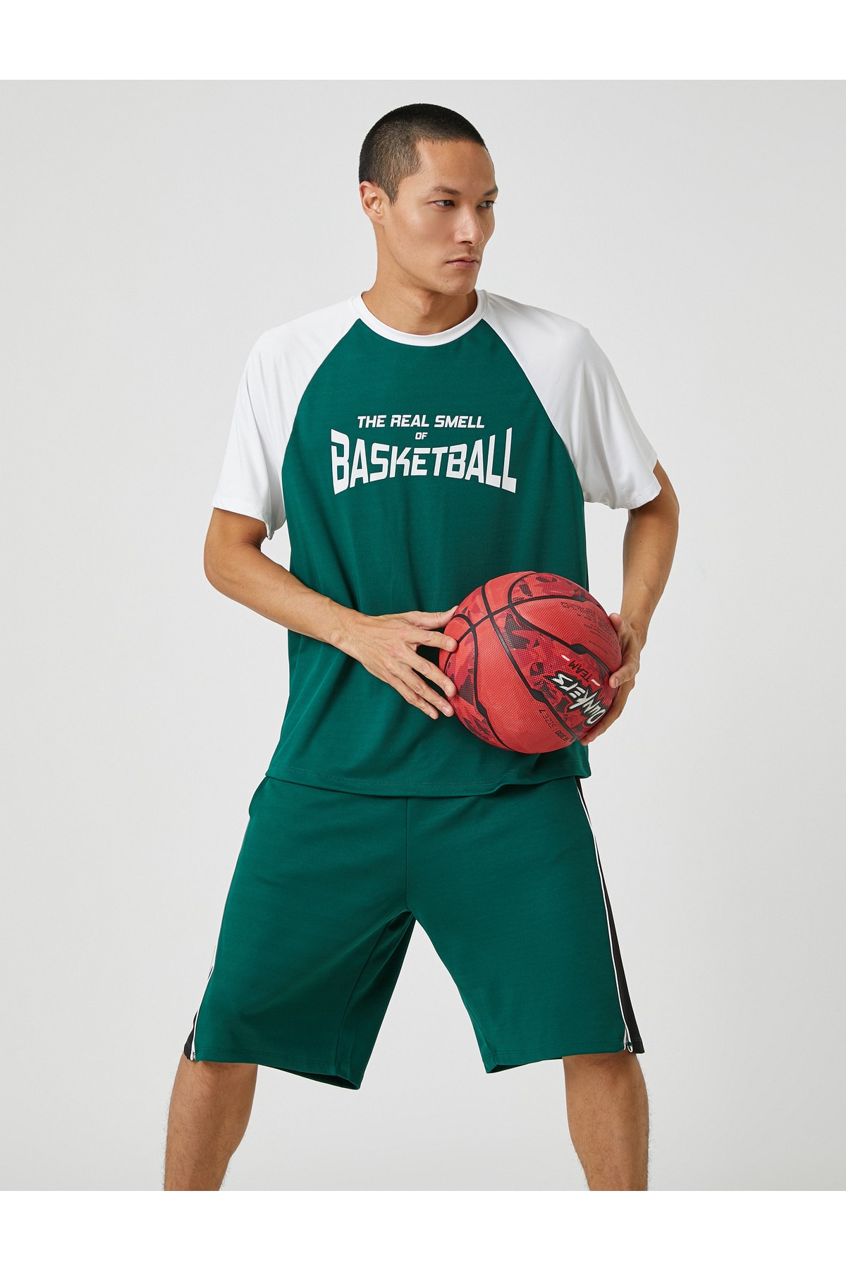 Спортивная футболка большого размера с принтом колледжа из дышащей ткани с круглым вырезом Koton, зеленый