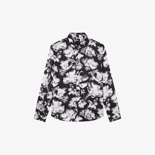 

Тканая рубашка классического кроя с цветочным принтом The Kooples, черный