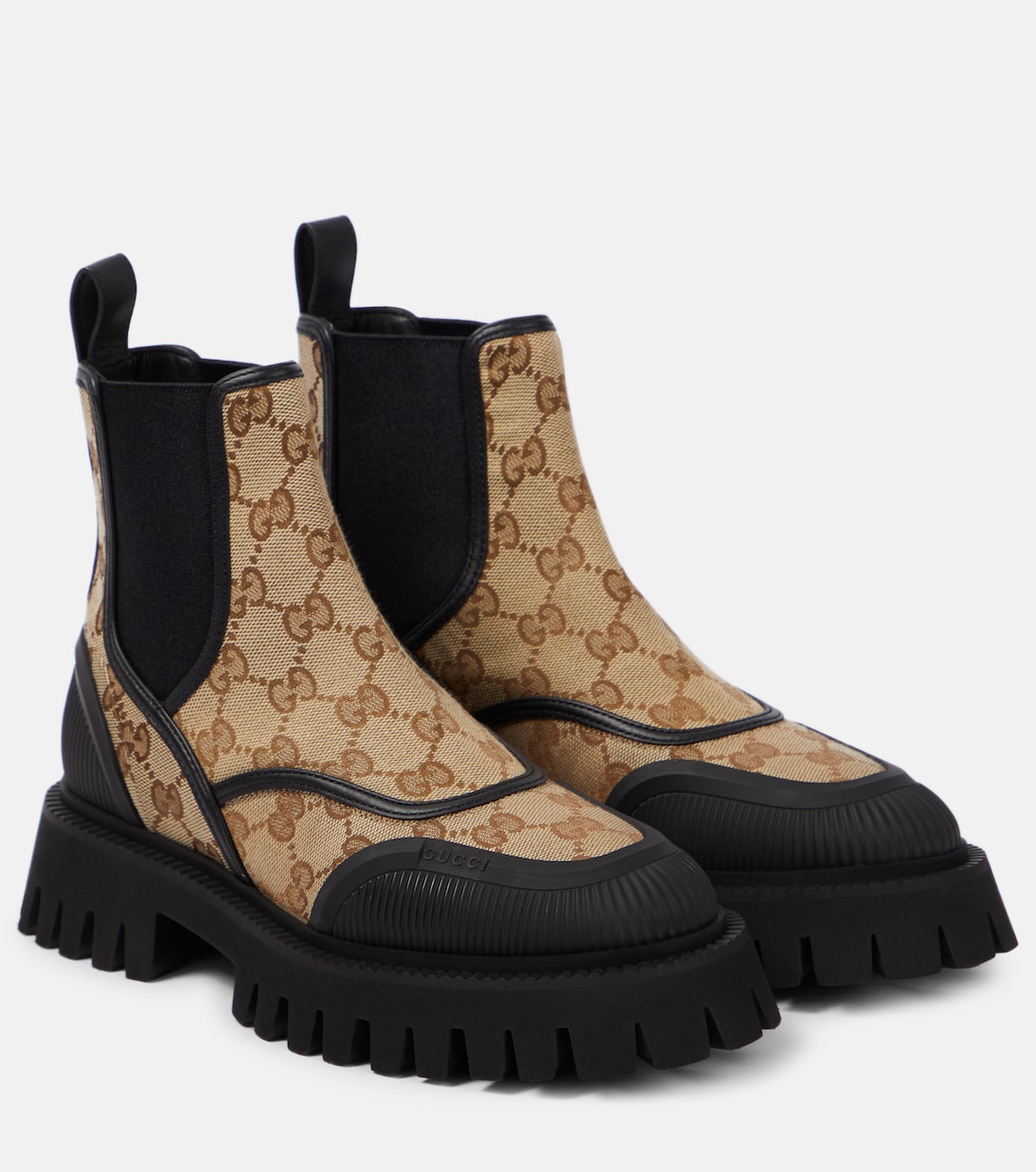 Парусиновые ботинки челси с узором gg Gucci, коричневый