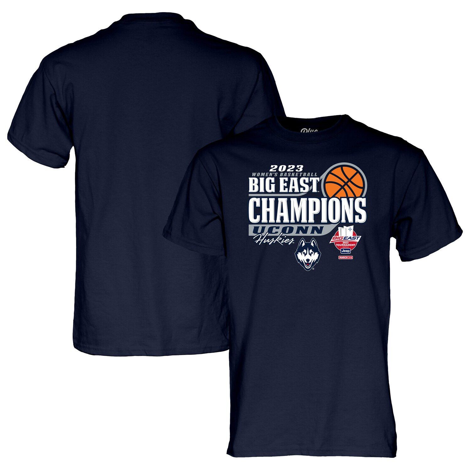 

Синяя футболка 84 темно-синего цвета UConn Huskies 2023, футболка чемпионов женской баскетбольной конференции Big East в раздевалке