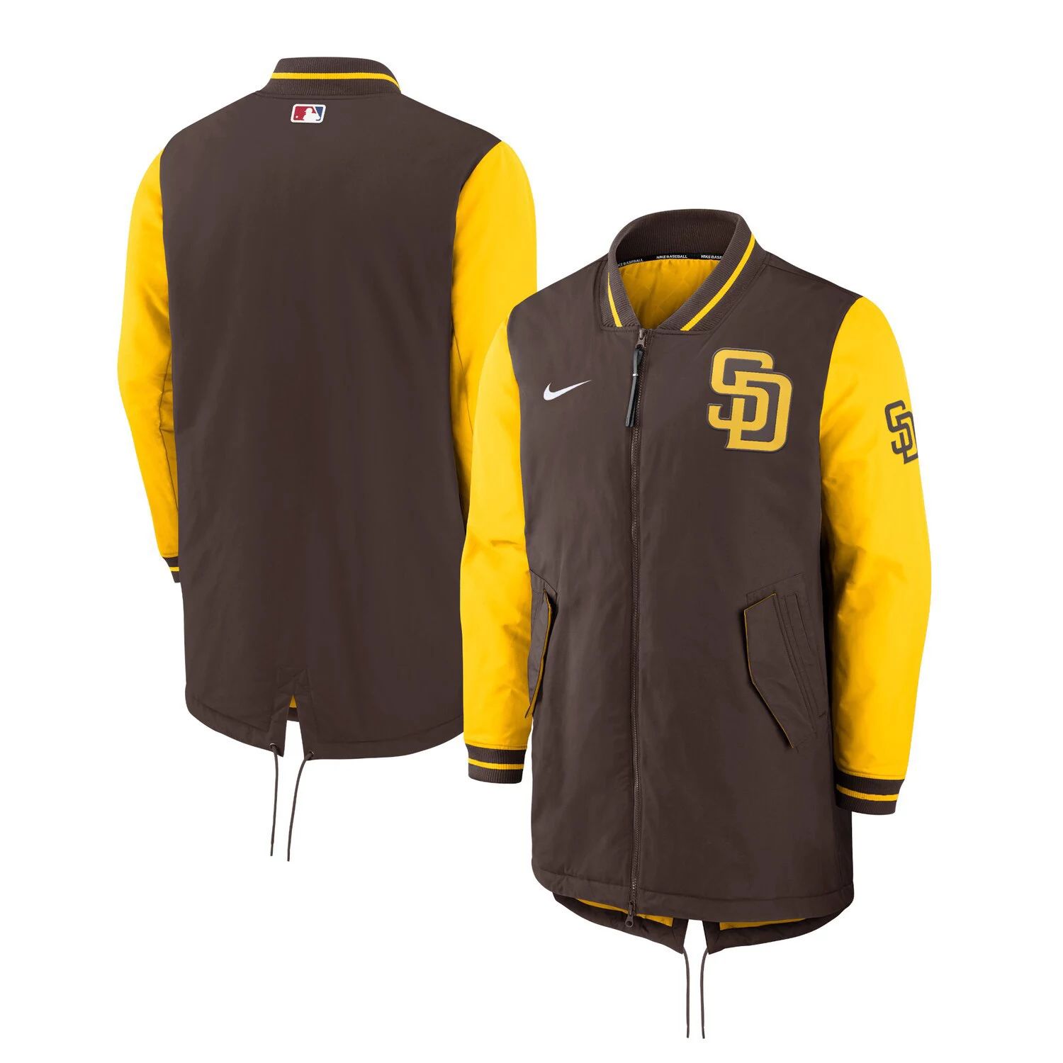 Мужская коричневая куртка с молнией во всю длину San Diego Padres City Connect Dugout Nike мужская коричневая куртка san diego padres camo с молнией во всю длину stitches коричневый