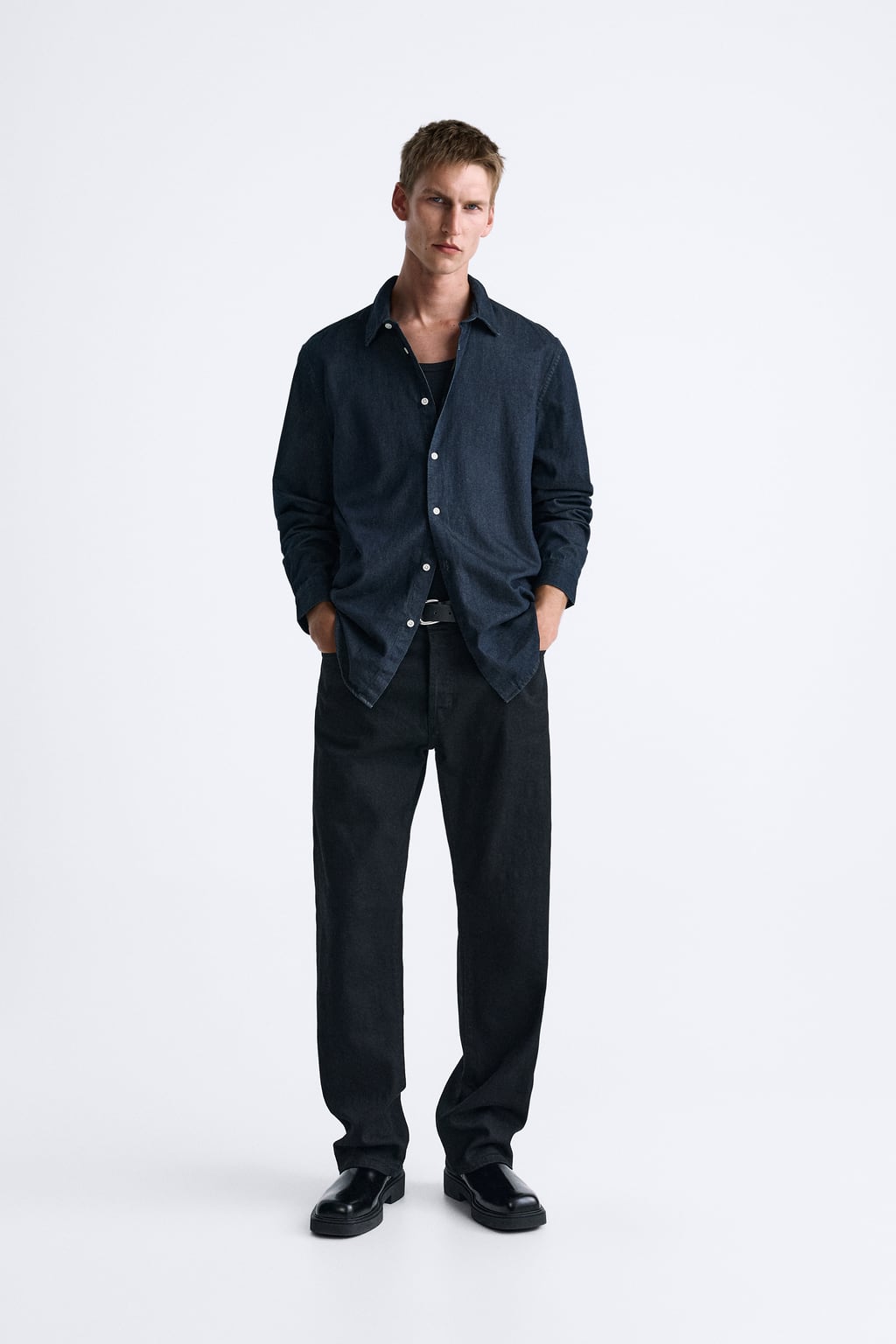 

Минималистская джинсовая рубашка ZARA, синий