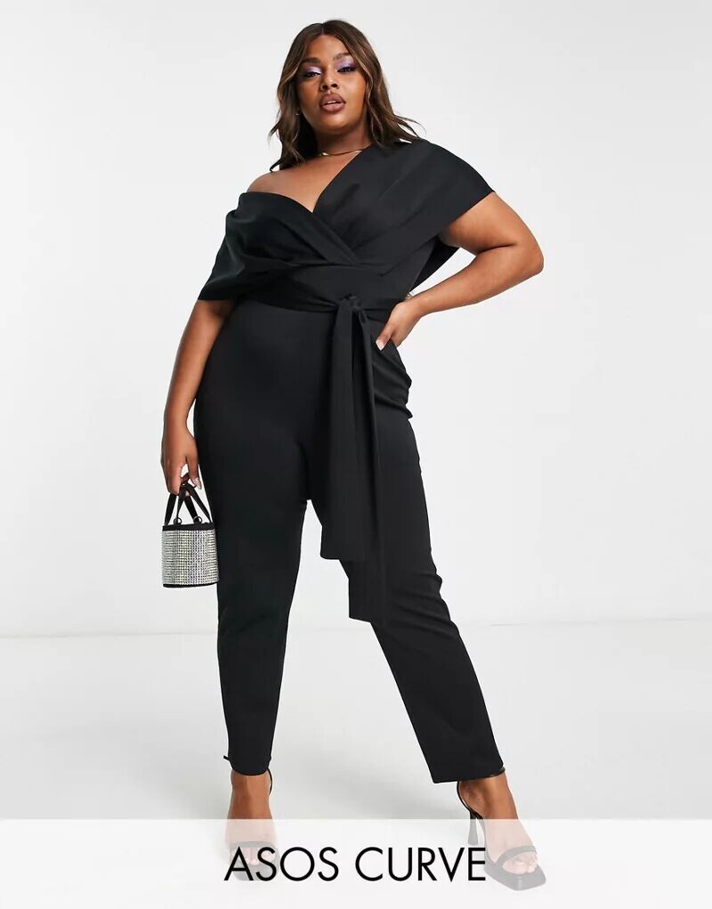 

Черный комбинезон с аквалангом с приспущенными плечами ASOS DESIGN Curve