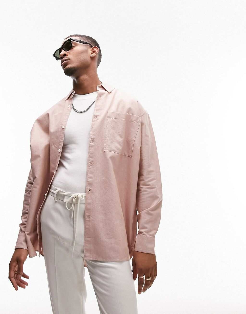 

Розовая рубашка оверсайз с карманами Topman