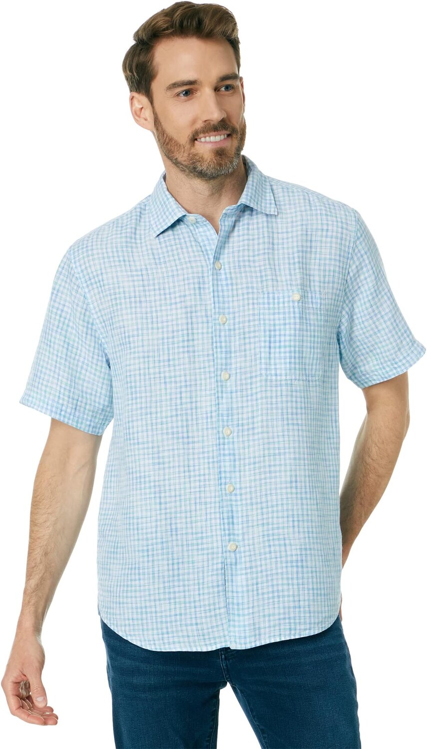 

Рубашка Sand Linen Beach Check Tommy Bahama, цвет Turquoise Cabbage