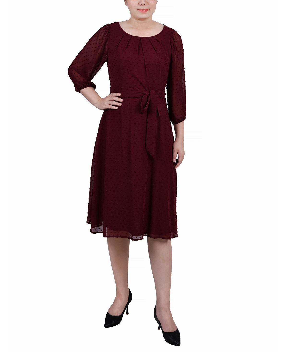 

Женское платье в горошек с рукавами 3/4 и клипсами NY Collection